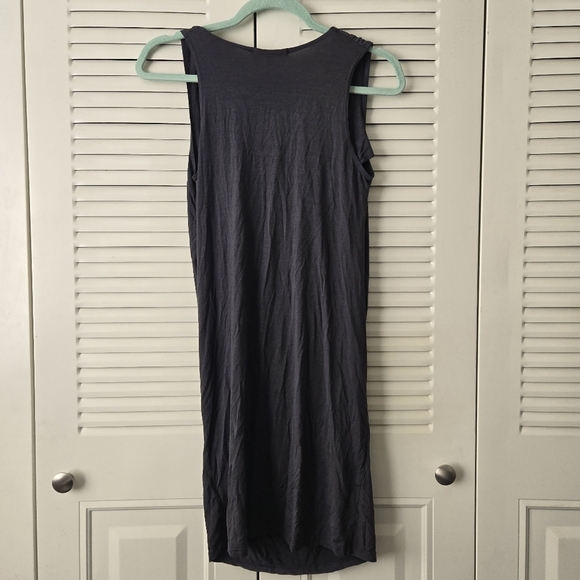 Vince Grey Sleeveless Dress XS Gather Round Neck Midi Wiggle #221 - Picture 2 of 5